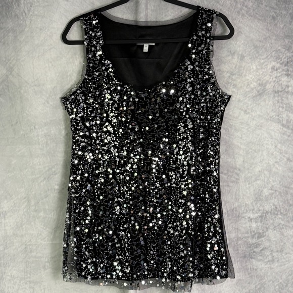 Whimsigoth sequin top Womens Sz M Black sheer Embellished raw hem witchy goth - Picture 1 of 8